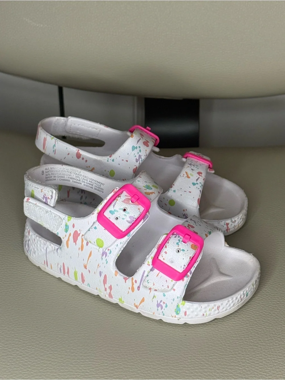 The Children's Place White Sandals with Pink Buckles and Multicolor Speckles